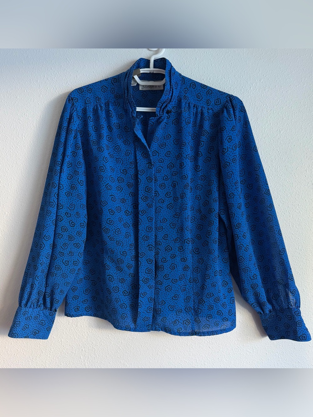 Vintage 90s Josephine Studio Top Womens Size 10 Royal Blue Geometric Print